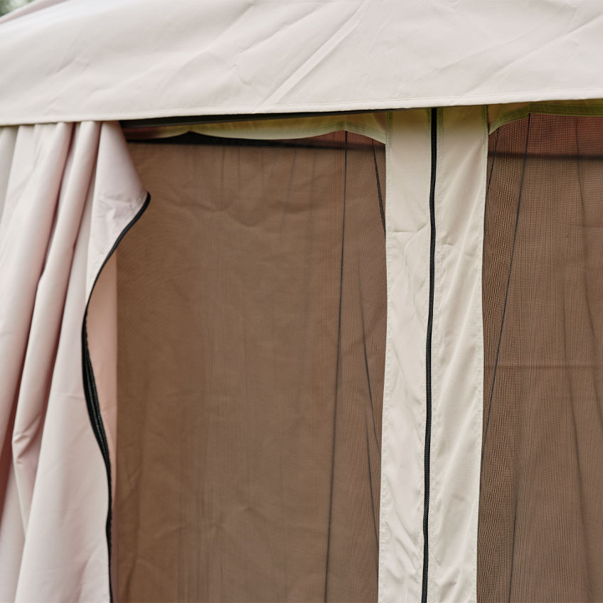 Beige paviljonki hyönteisverkkosivupaneeleilla gazebo with insect screen side panels 