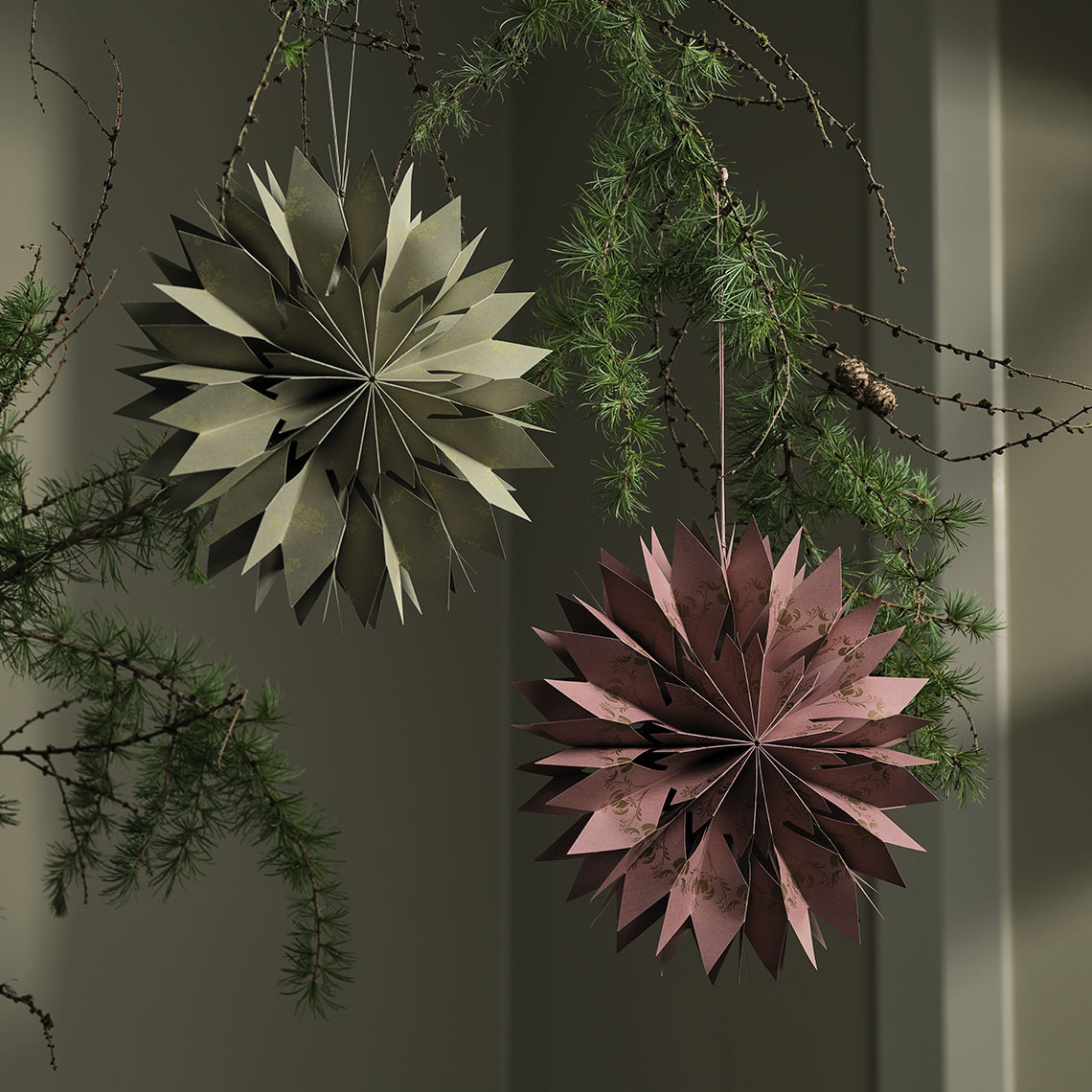 HRYM Christmas stars Christmas stars hanging from a branch