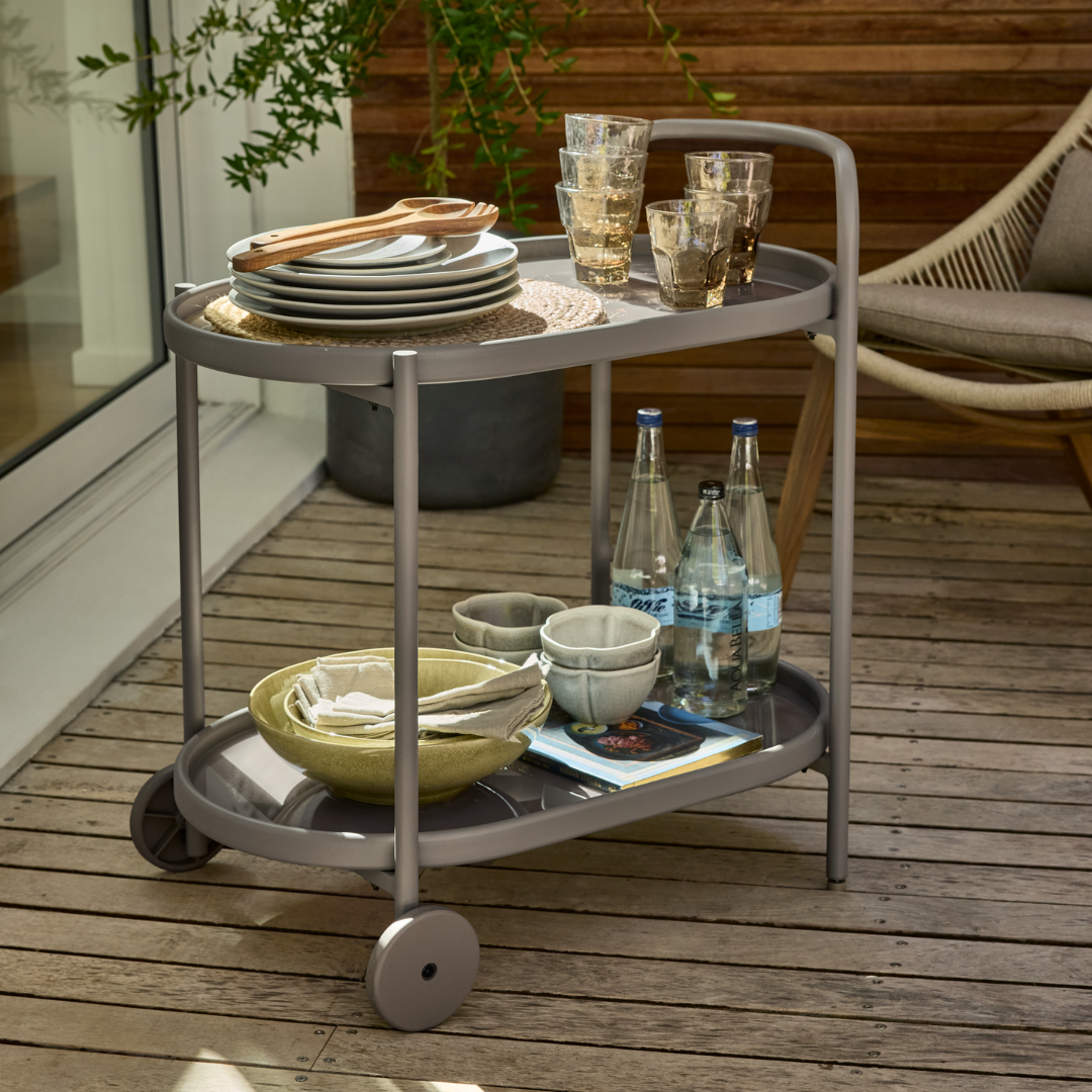 AFTONFALK trolley with SIGURD bowls and ELIAS plates