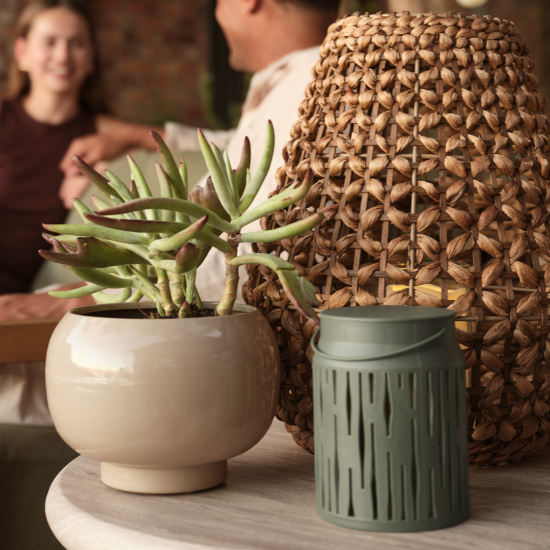 LOM garden planter, SVAN batterylamp and ROVTERNE lantern 