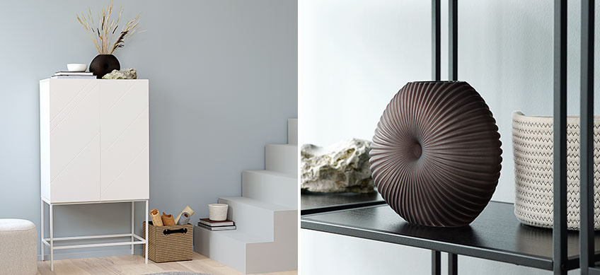 LADBY cabinet and RICHARD vase Room styling with clean surfaces and classic colours