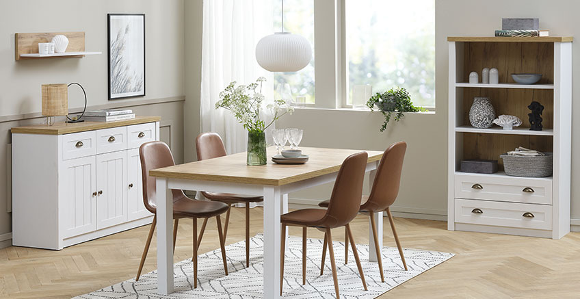 Dining room with pendant light over dining table