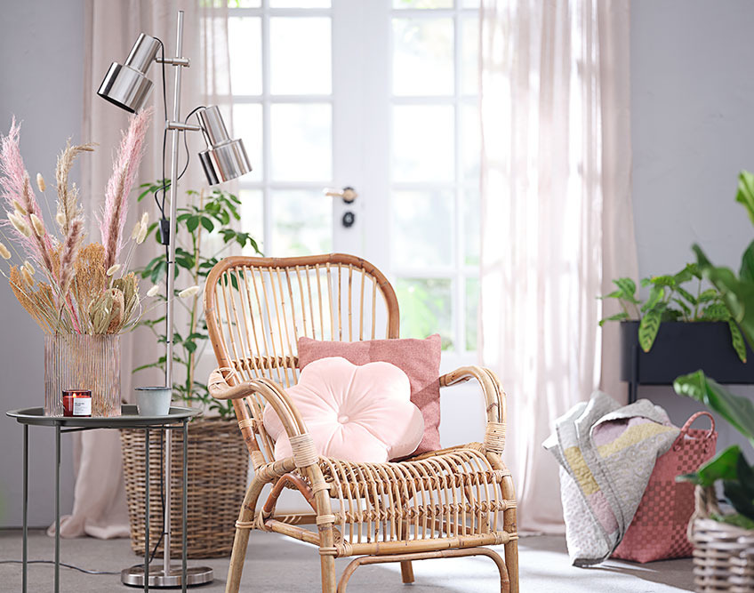 Reading nook with floor lamp and armchair 