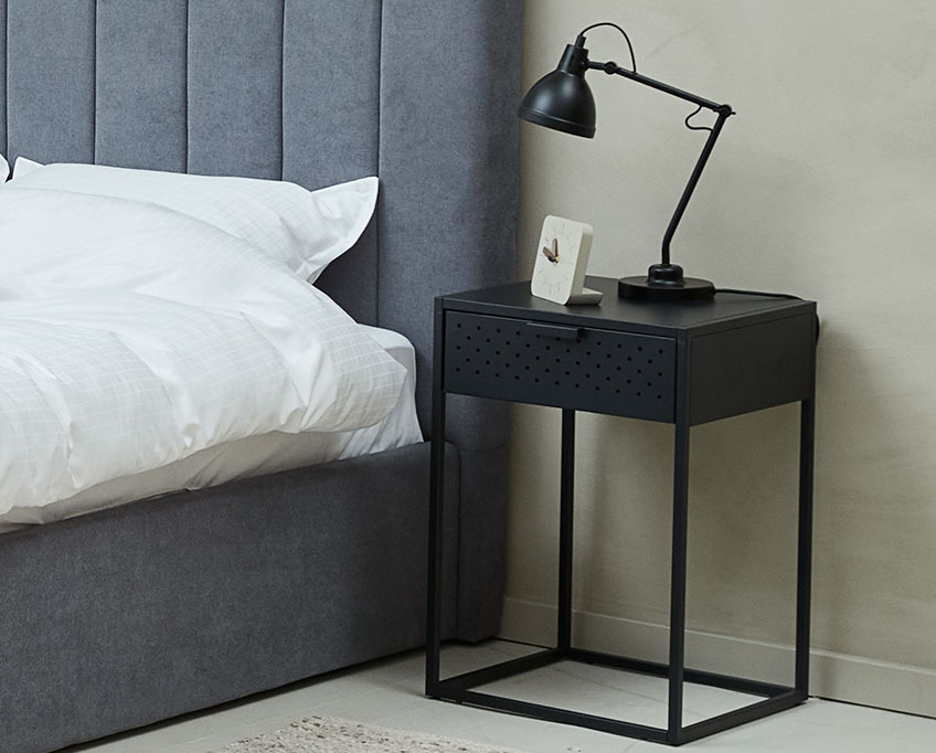 VIRUM bedside table in black metal Bedside table in black metal, with one drawer