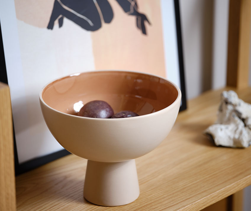 Stoneware bowl in beige and terracotta colours  