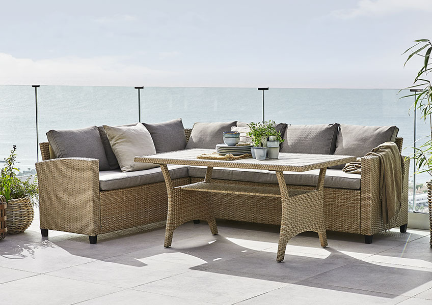 Garden lounge set with corner sofa in rattan